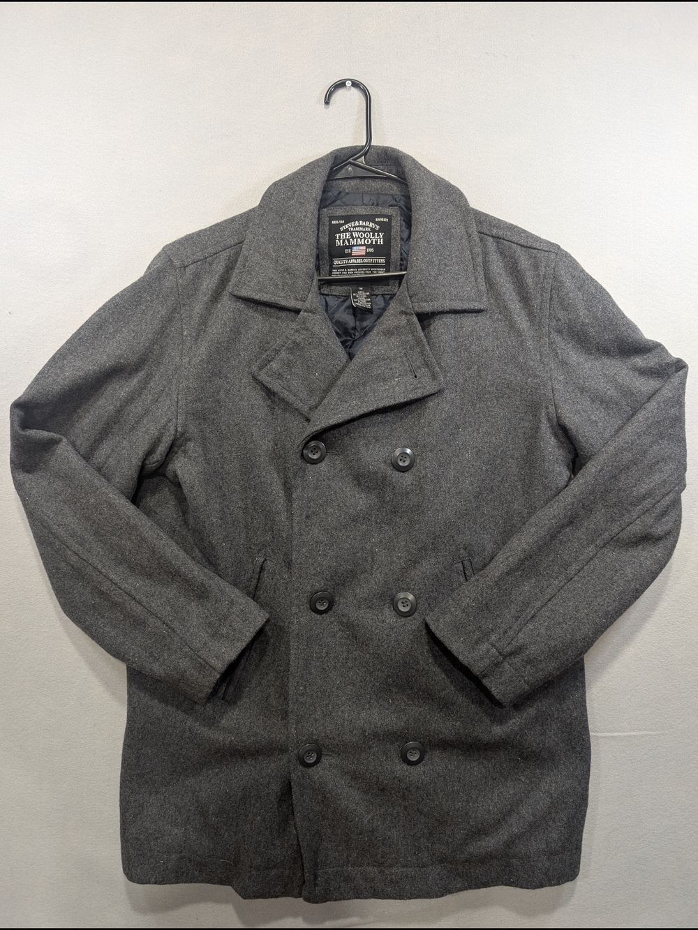 Steve And Barry's The Wooly Mammoth Men's Grey Wool Peacoat Size Medium